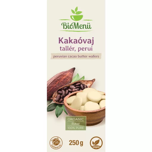 BioMenü Bio Kakaobutter Taler peruanisch 250 g Etikett