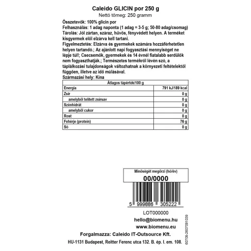 Caleido Glycinpulver 250 g Datenetikett