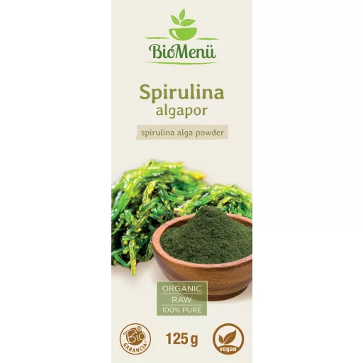 BioMenü Bio SPIRULINA ALGE pulver 125 g Etikett