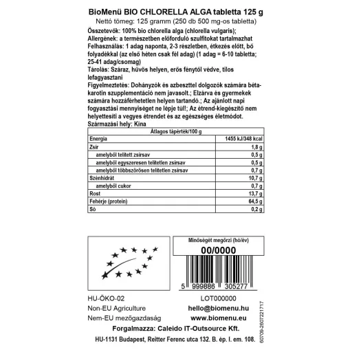 BioMenü Bio Chlorella-Algen-Tabletten 125 g Datenetikett