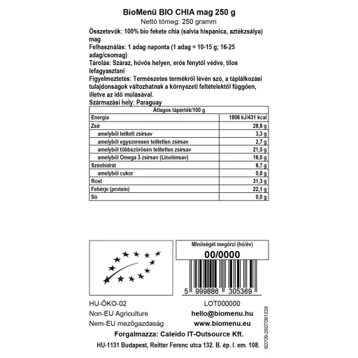 BioMenü Bio Chia-Samen 250 g Datenetikett