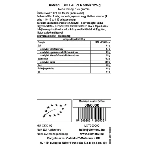 BioMenü Bio Maulbeeren weiß 125 g Datenetikett