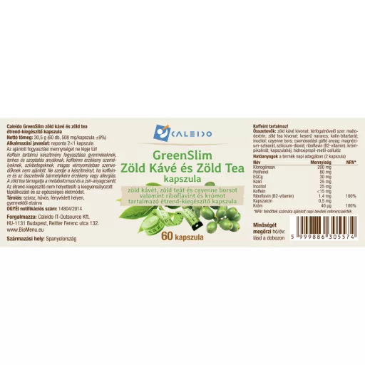 Caleido GreenSlim Grüner Kaffee und Grüner Tee Kapseln 60 Stk Etikett