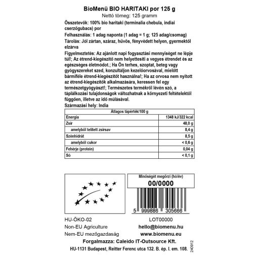BioMenü Bio Haritaki-Pulver 125 g Datenetikett
