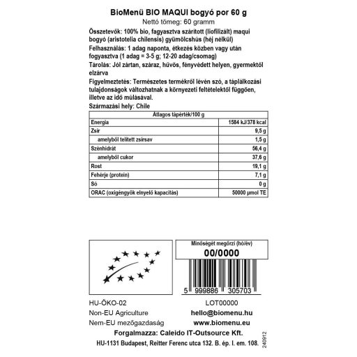 BioMenü Bio Maqui-Beeren Pulver 60 g Datenetikett