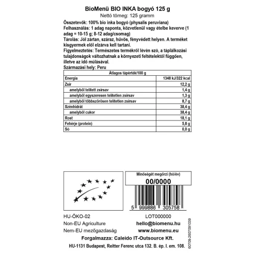 BioMenü Bio Inka-Beeren 125 g Datenetikett