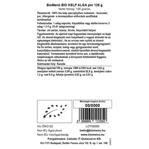 BioMenü Bio Kelp-Algenpulver 125 g Datenetikett