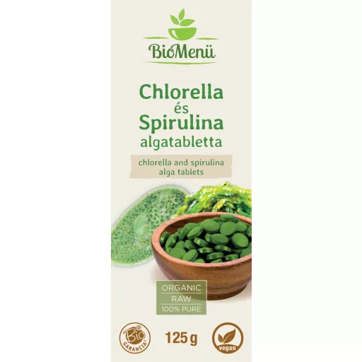 BioMenü Bio Chlorella- und Spirulina-Algen-Tabletten 125 g Etikett