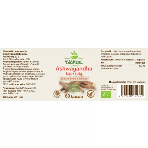BioMenü Bio Ashwagandha-Kapseln 60 Stk Etikett