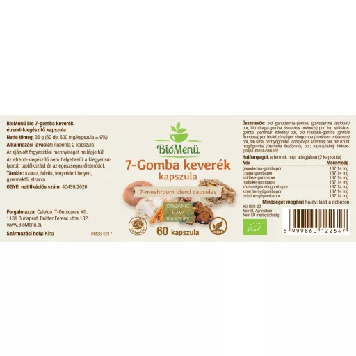 BioMenü Bio 7-Pilz-Mischung Kapseln 60 Stk Etikett