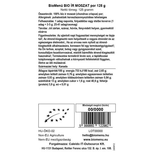 BioMenü Bio Knorpeltang-Pulver 125 g Datenetikett