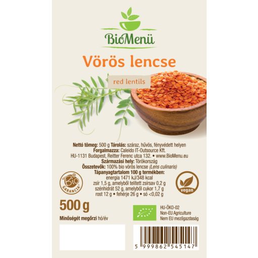 BioMenü Bio rote Linsen 500 g Etikett