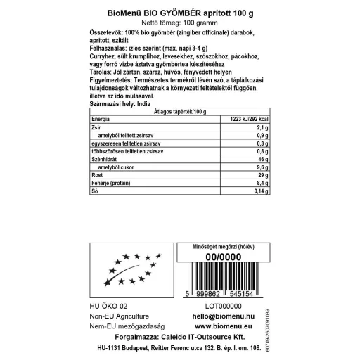 BioMenü Bio Ingwer gehackt 100 g Datenetikett