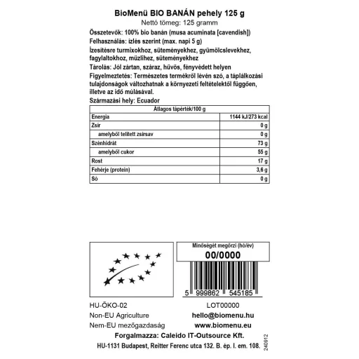 BioMenü Bio Bananenflocken 125 g Datenetikett