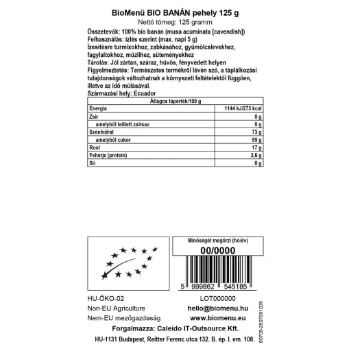 BioMenü Bio Bananenflocken 125 g Datenetikett
