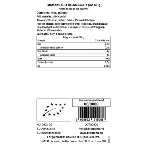 BioMenü Bio Agar-Agar Pulver 60 g Datenetikett