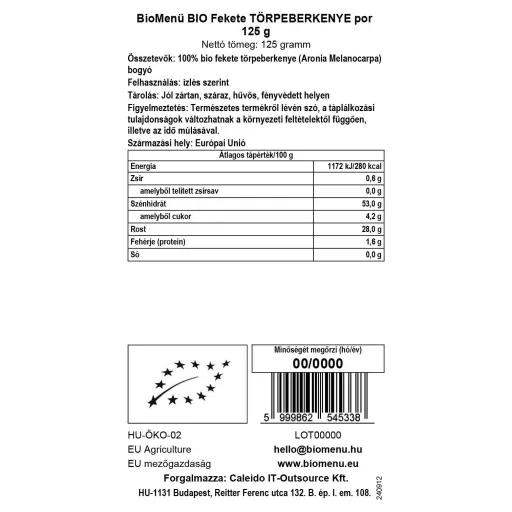 BioMenü Bio Aronia Pulver 125 g Datenetikett