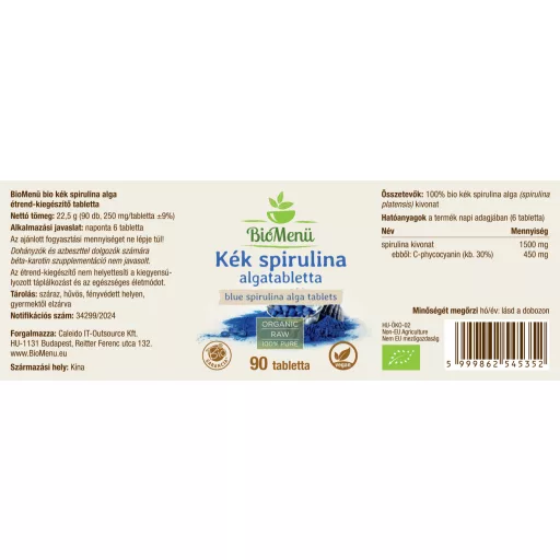BioMenü Bio Blaue Spirulina Algen Tabletten 90 Stk Etikett
