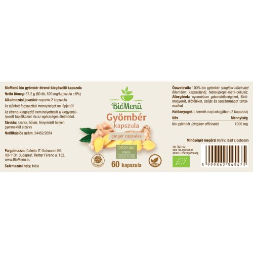 BioMenü Bio Ingwer Kapseln 60 Stk Etikett