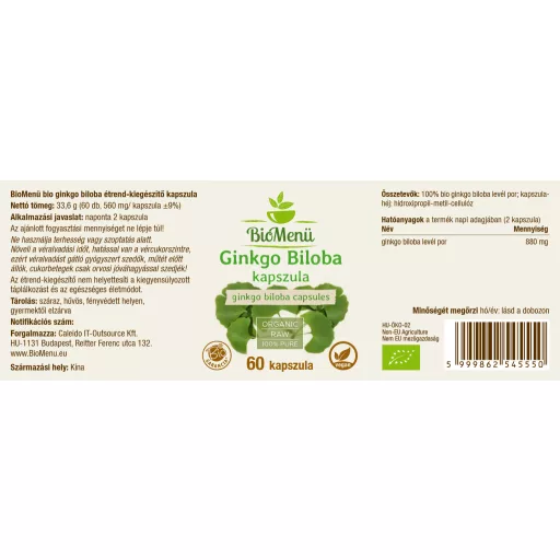 BioMenü Bio Ginkgo Biloba Kapseln 60 Stk Etikett