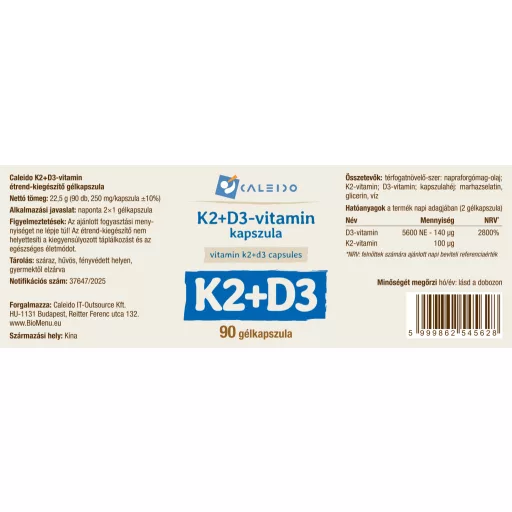Caleido Vitamin K2+D3 Weichkapseln 90 Stk Etikett